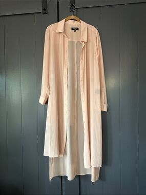NENE LEAKES, Sheer Blush Pink Longline Button-Down Shirt/Duster